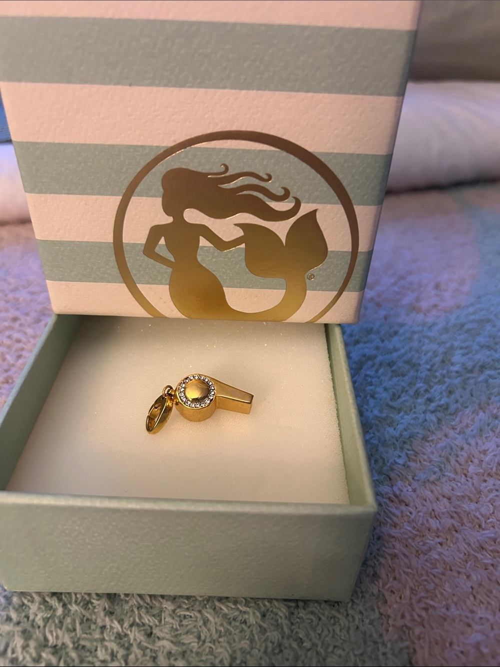 Gold Whistle Charm Pendant with Crystal Halo -By Spartina Really whistles
